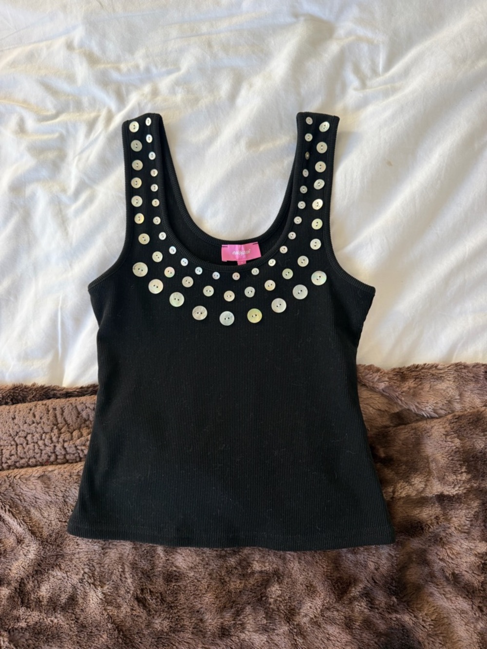 Edikted Black Tank Top with Silver Button Accents
